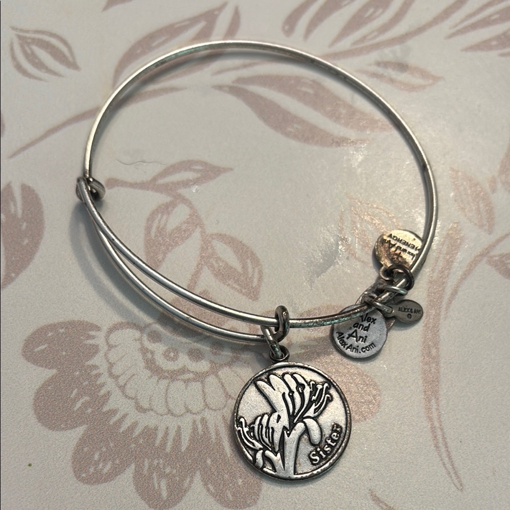 Silver Sister Charm Bangle Bracelet